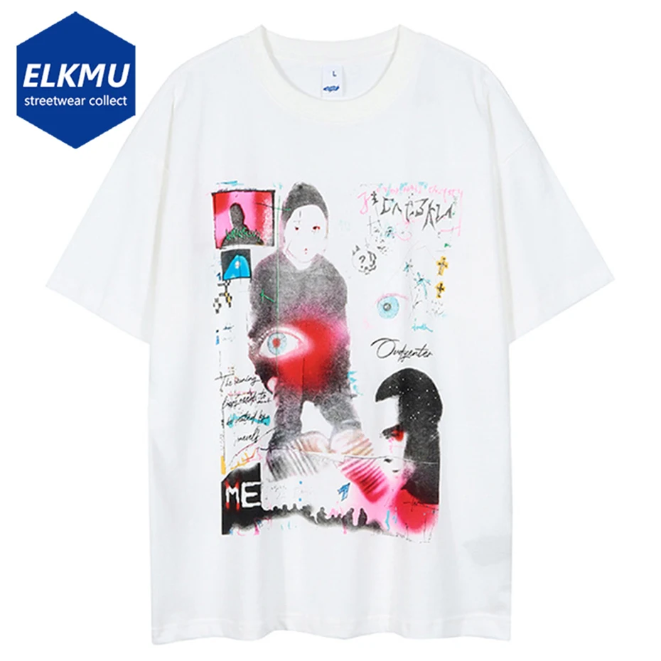 

Футболка мужская с принтом граффити, модная уличная одежда в стиле Харадзюку, свободная хлопковая рубашка в стиле хип-хоп с коротким рукавом, белая, на лето