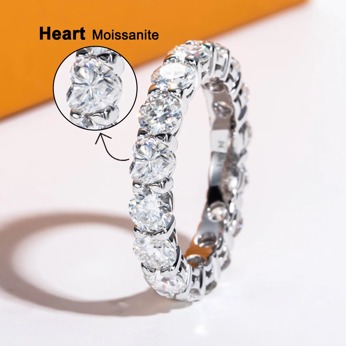 

5cttw 4×4mm Heart Cut D Color Moissanite Eternity Band Wedding Rings Solid 925 Sterling Silver Platium Plated Jewelry Wholesale