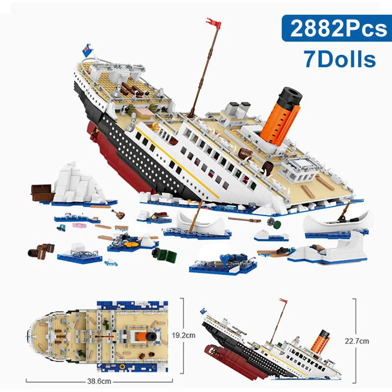 

2882Pcs Creative Micro Titanic Large RMS Cruise Boat Movie Steamship Model Building Blocks MOC Mini Diamond Figures Bricks Toys