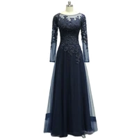 a line boat neck applique beading long sleeve mother of the bride dress outfits evening prom floor length zipper plus size