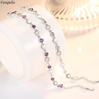 fanqieliu s925 stamp silver color elegant heart link cz zircon bracelet for women trendy jewelry girl gift new fql20348