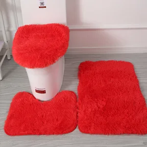 3pcsset bath mat set soft fluff shower carpet non slip floor mat for bathroom toilet rugs toilet lid cover bathroom products free global shipping
