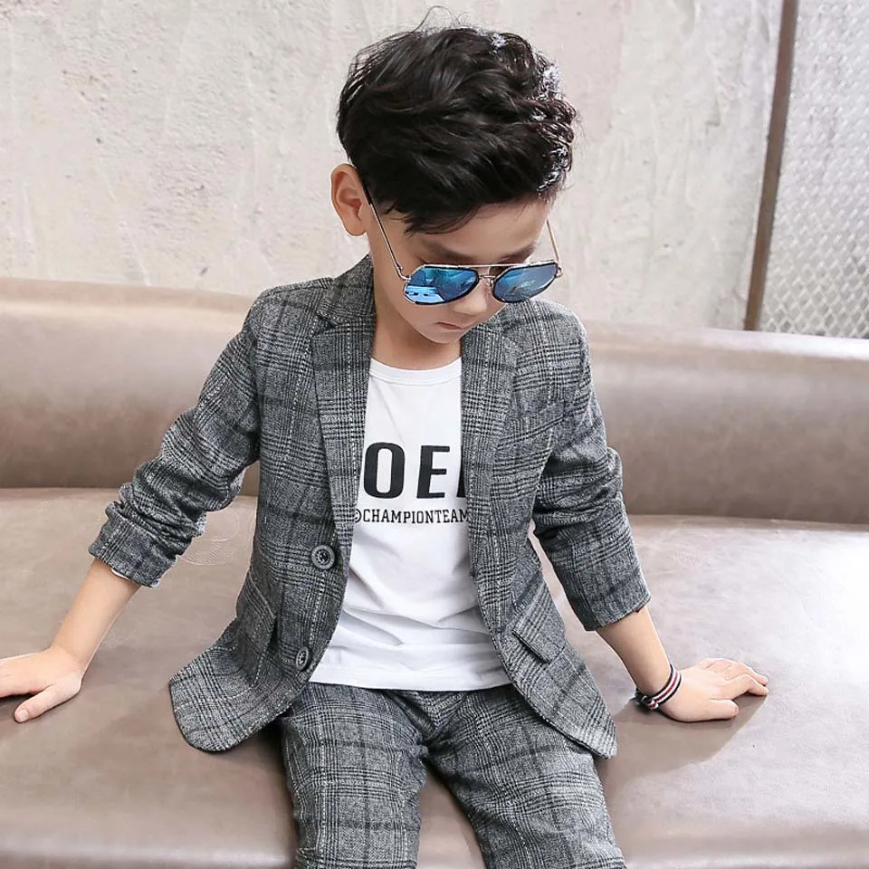 2018 Formal gray Children Suit Spring Autumn Boys Suits Kids Blazer Boys Formal Suit For Wedding Boys Clothes Blazer+Pants 4-12Y
