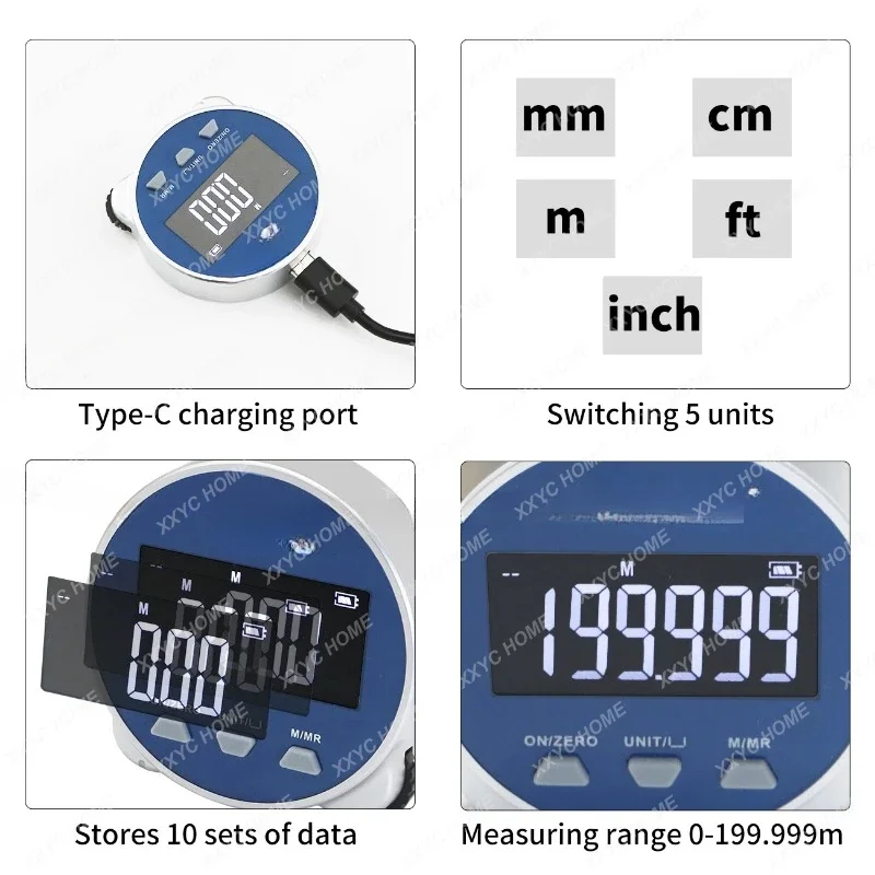 Электронная рулетка с ЖК-дисплеем цифровая линейка Type-C перезаряжаемый