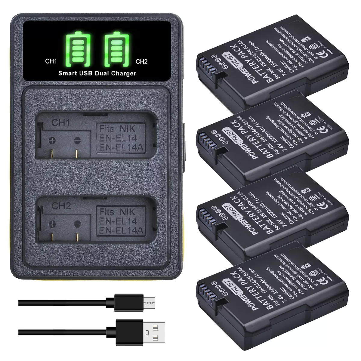 

2x 1500mAh EN-EL14 EN EL14 EN-EL14a Battery + LCD Dual Charger for Nikon P7800,P7100,D3400,D5500,D5300,D5200,D3200,D3300,MH-24