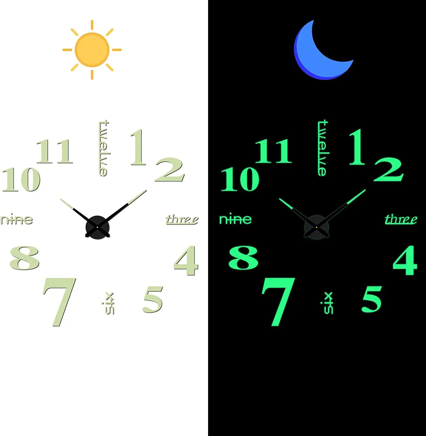 Large 3D Wall Clock Luminous Classic Wall Clocks DIY Digital Clock Wall Stickers Silent Clock for Home Living Room Table Decor