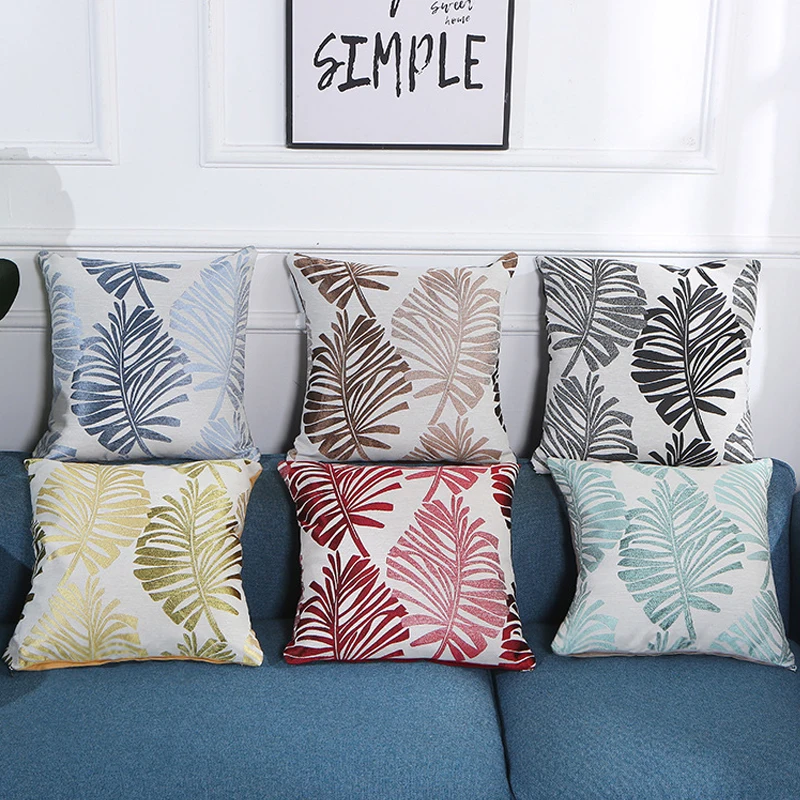 

45*45 Pilow Covers Embroidery ​Leaf Decorative Nordic Home Living Room Car Sofa Cushion Cover Linen Cotton Pillowcase Decoration