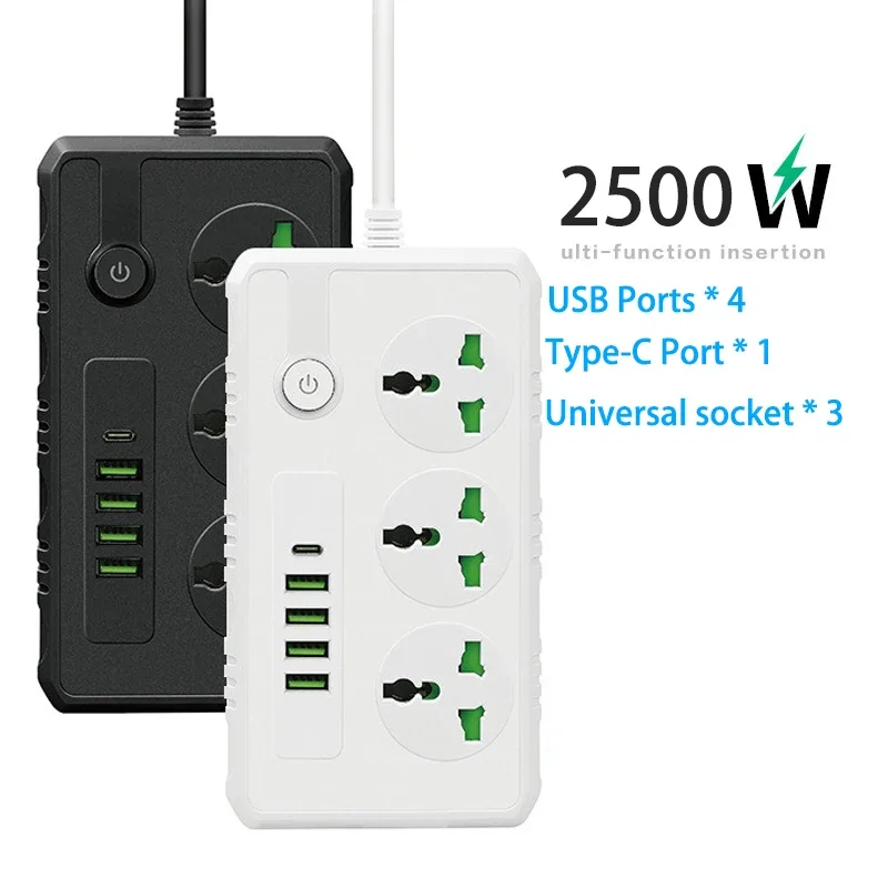 UE Reino Unido Estados Unidos Plug Power Strip com 4 USB 1 Type-C Port 2M Cabo de Extensão Protetor Sobrecarga Surto Universal Multi Tomada
