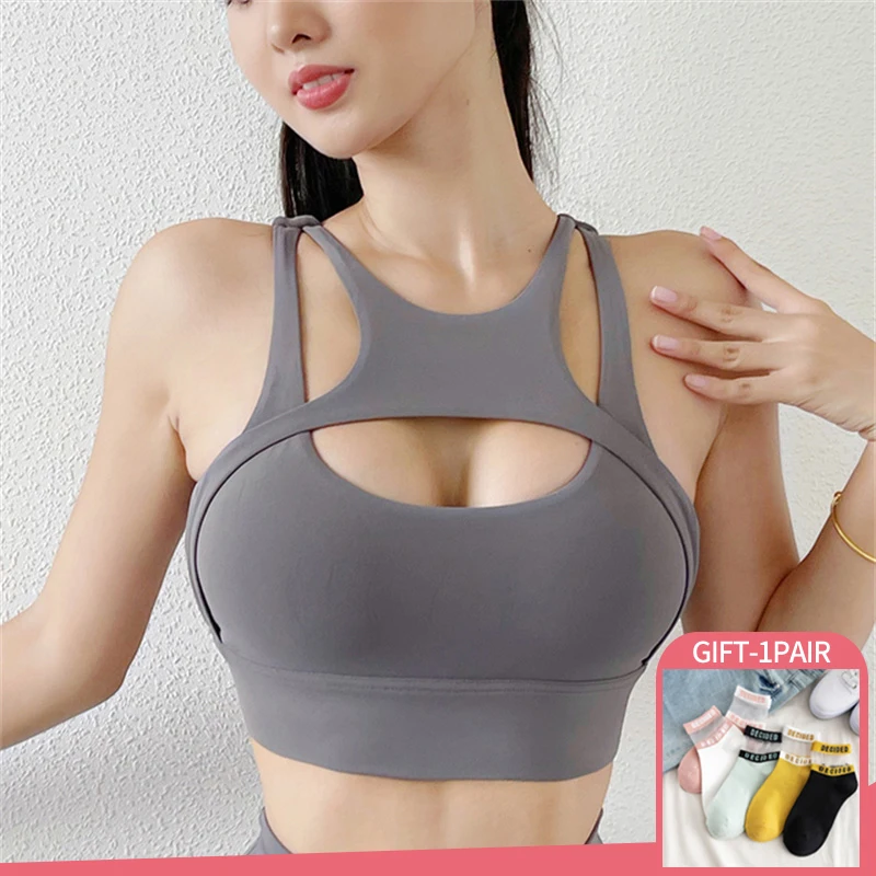 

Women Sports Bra Elastic Crop Tops Sexy Underwear Solid Color Push Up Bra For Girls Lingerie Wireless Bralette With Chest Pad