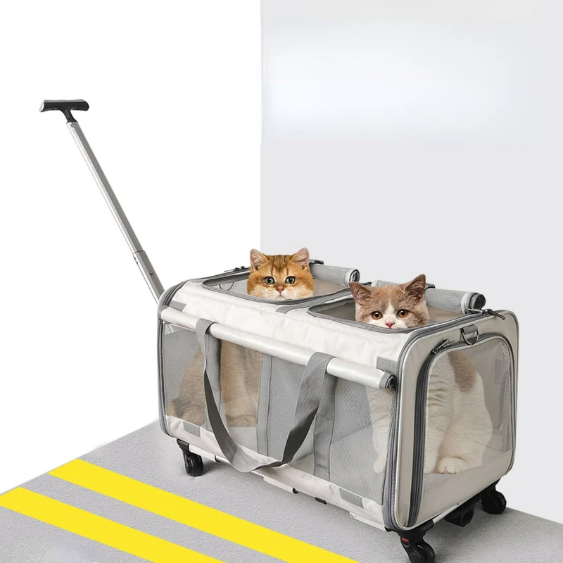New Trolley Case Carrier Cats Pet Moving Castle Universal Suitcase Breathable Portable Detachable Pet Luggage with Wheels