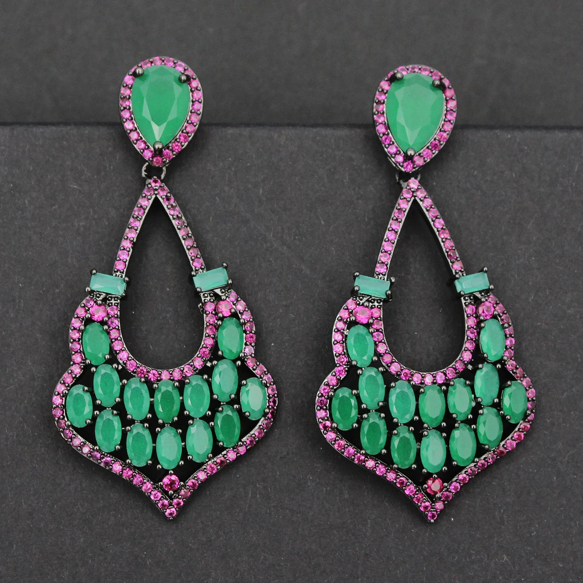 

Fashion Dangle Earrings for Women Zircon Bicolor Fushia Green Drop Hoop Earrings Evening Party Jewelry Gift Female