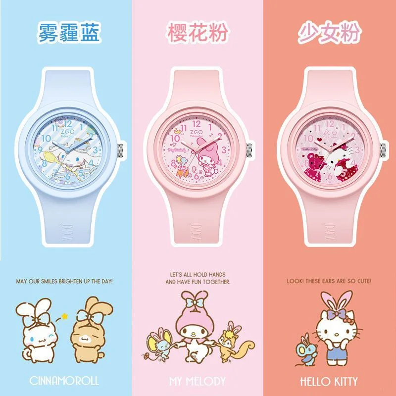 

Милые оригинальные светящиеся кварцевые часы Sanrios Joint Zgo Cinnamoroll, водонепроницаемые милые спортивные часы, подарок для девочек и мальчиков
