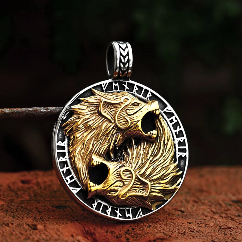 

316L Stainless Steel Vintage Viking Wolf Head Pendant Necklace Norse Amulet Viking Necklace Men Women Jewelry Gifts Wholesale