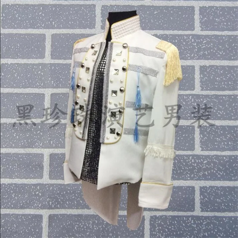 

Palace men suits designs homme terno stage costumes for singers men dovetail blazer dance clothes jacket star style dress white