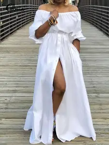 Сарафан женский макси с открытыми плечами и пуговицами, с рукавами-фонариками