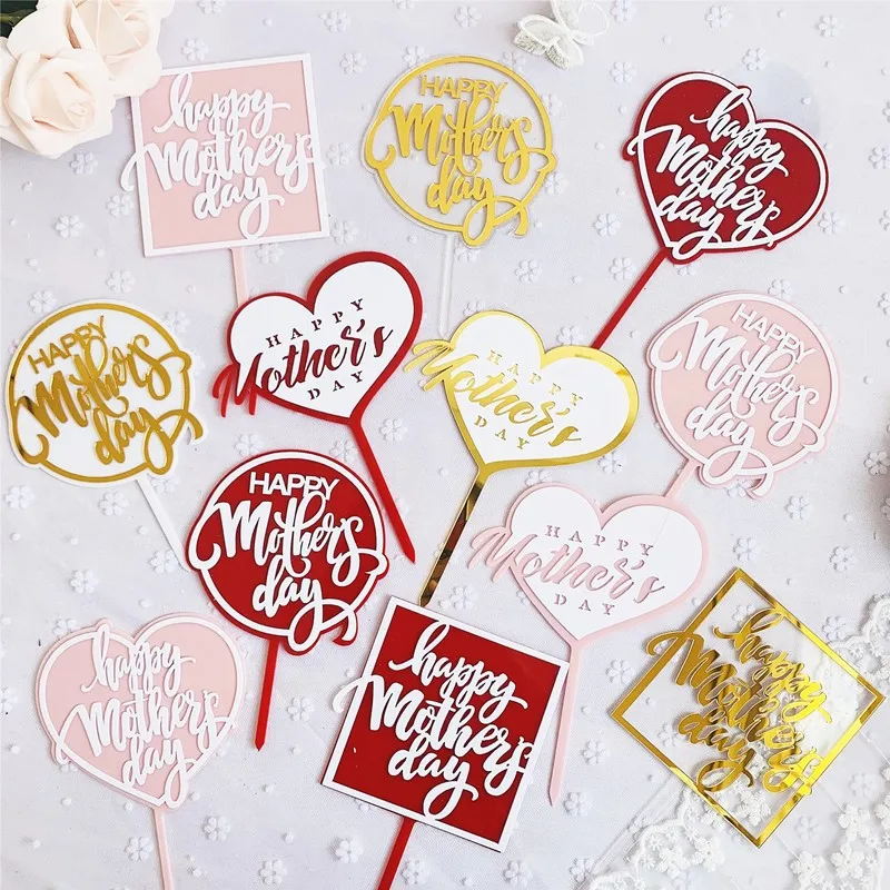 

Happy Mothers Day Cake Toppers Acrylic Double Layer Cake Picks DIY Cake Decoration Party Dessert Insert Favor