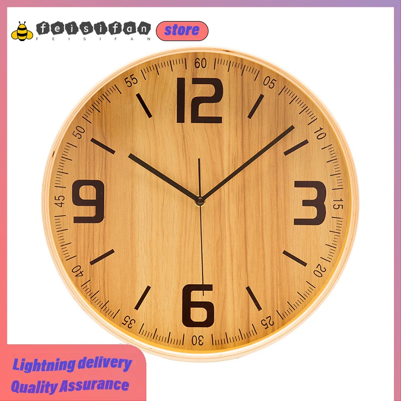 

Creative Light Luxury Simple Wall Clock Solid Wood Wooden Mute Quartz Round Wall Clock Modern Modern Design Room Decoration Art