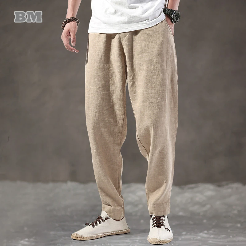 

2022 Chinese Style Loose Linen Casual Pants Men Clothing Spring Summer Oversized Thin Harem Carrot Pants Plus Size Trousers Male