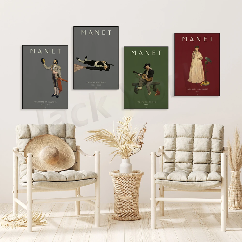 Испанский певец, мертвец торедер, леди с попугаями, приветствие матадора, Manet, печать плакатов, домашний декор, современный плакат