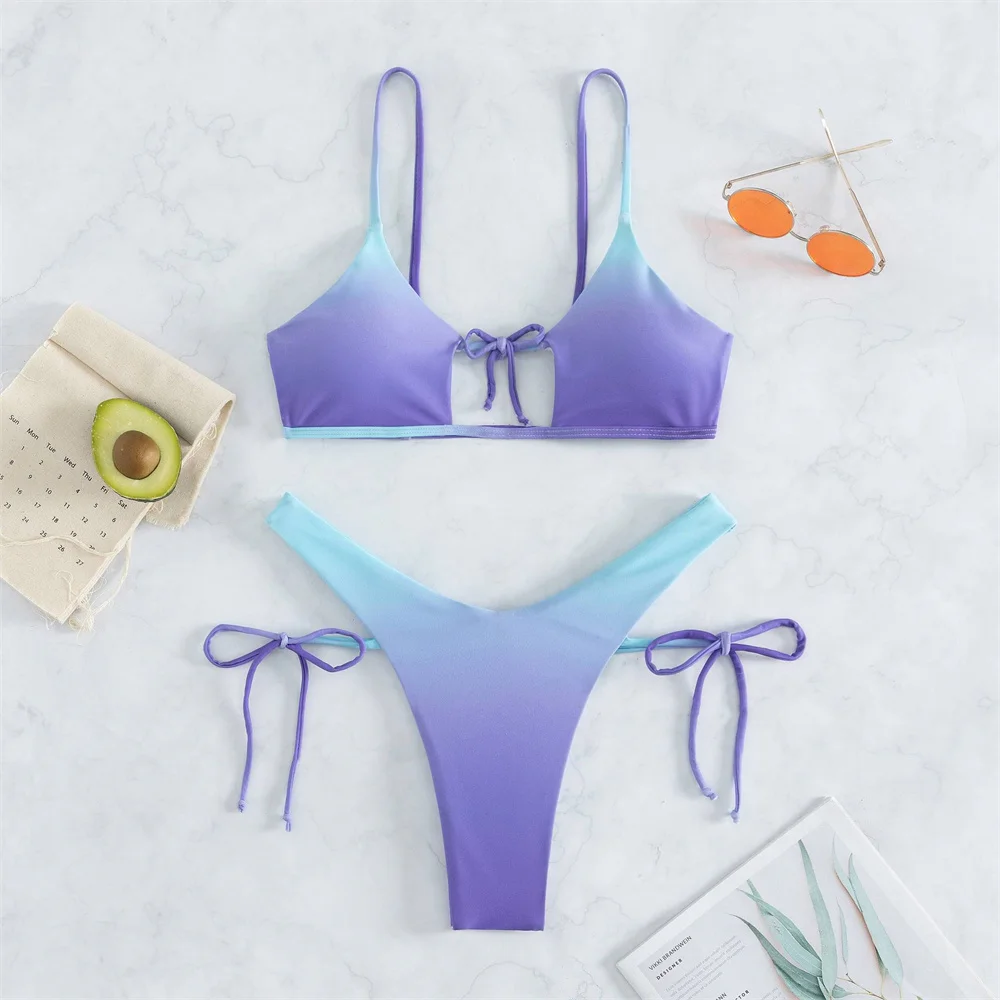 

Пикантный градиентный цветной тропический комплект бикини apv 2023 бразильский купальник женский купальник купальный костюм летняя пляжная одежда 3 цвета