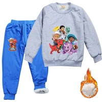 kawaii dinosaur ranch clothes kids velvet hoodie boys winter tracksuit girls warm fleece sweatshirtpants 2pcs sets sportwear