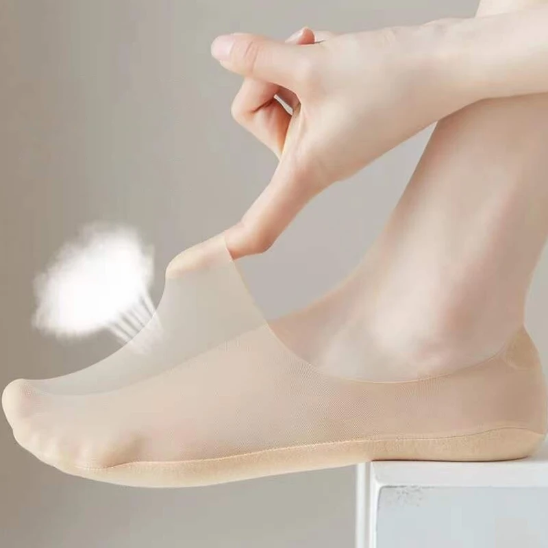 Summer Ultrathin Breathable Sock Slippers for Women Solid Color Ice Silk Silicone Anti-slip Invisible Socks Low Cut Boat Socks
