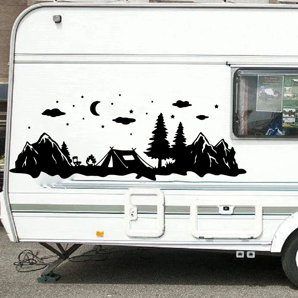 

Large Camper Rv Tent In Forest Moon Star Wall Sticker Kids Room Camping Travel Tree Sky Decal Motorhome Car Vinyl Home Decor