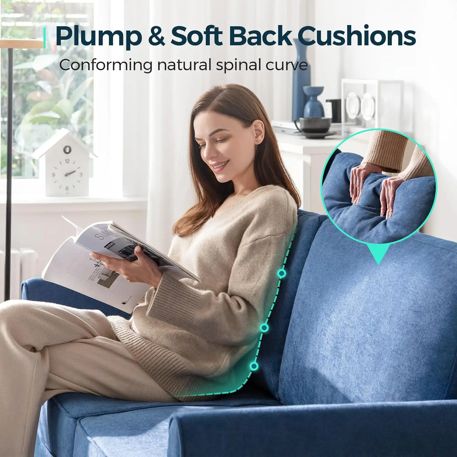 58-дюймовый двухместный диван небольшой современный удобный для спальни и