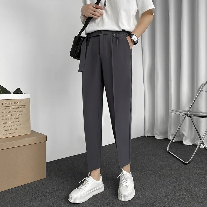Летние тонкие мужские костюмные брюки в корейском стиле повседневные модные для