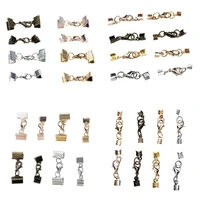 12setlot ribbon leather cord end fastener clasps with chains lobster clasps connectors for bracelet diy jewelry making findings