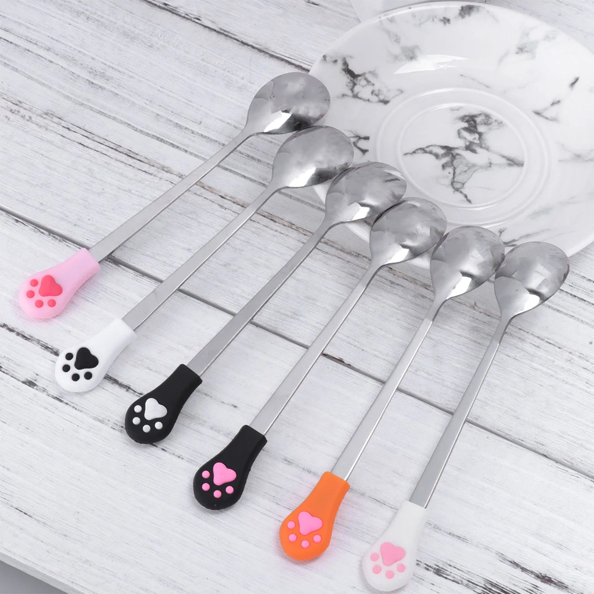 

Rice Spoon Bistro Cake Spoons Stainless Steel Sugar Cat Claw Printed Coffee Silicone Head Ice bath