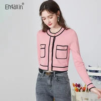 ehqaxin 2022 fall ladies knitwear fashion new contrast color cardigan short sweater tops womens small fragrance style s 3xl