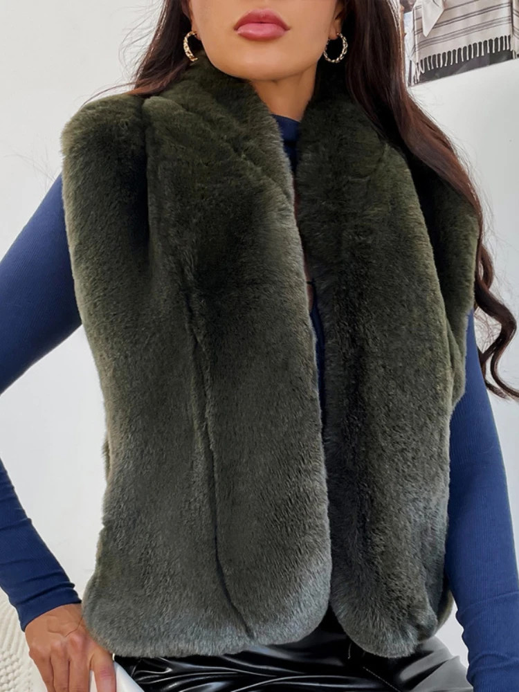Winter Fashion Sleeveless Faux Fur Coats Vest Women 2022 Casual Warm Solid Furry Jackets Ladies Faux Fur Coat Streetwear