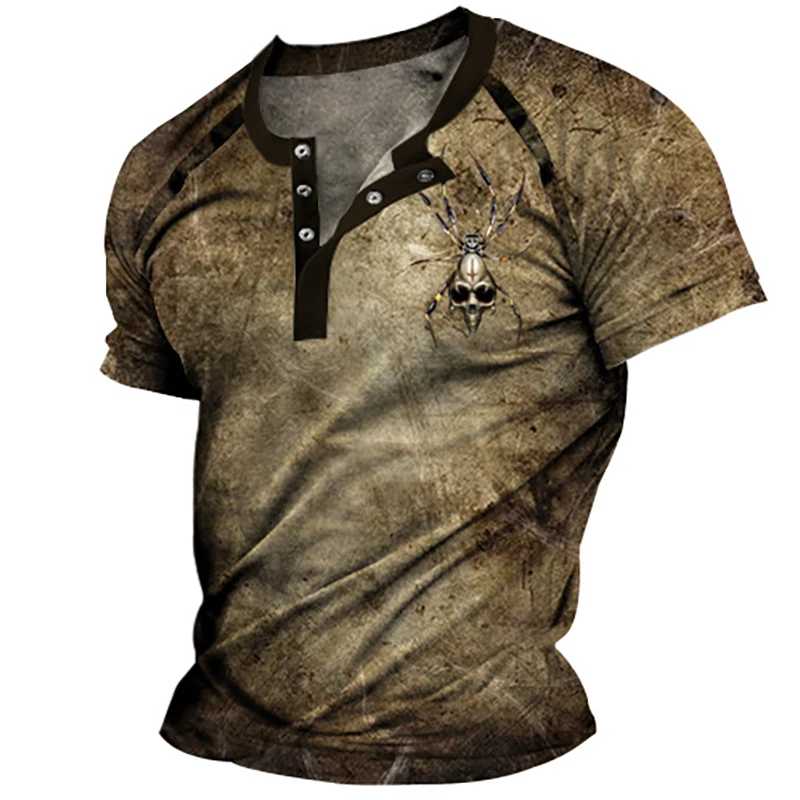 2023 Summer Trend T Shirts For Men y2k 3d Print Retro Skeleton Spider Tops Three Grain Buckle Street Short Sleeves Sports Tee