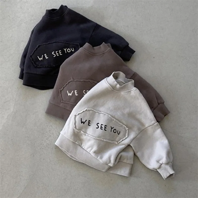 

2023 New Fashion Tops Kids Long Sleeve Letter Print Tees Loose Boys Girls Pullover Shirt Autumn Children Sweatshirts