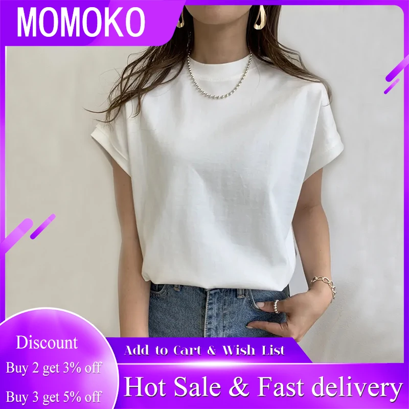 Camiseta de estilo coreano para mujer, camisa blanca de cuello redondo, holgada, de manga corta, sencilla, lisa, informal, a la moda, de verano