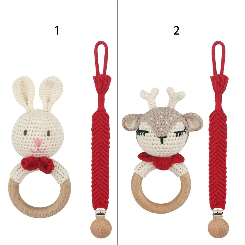 

Crochet Teething Rings Grasping Toy Pacifier Holder for Toddlers Nursery Room Decor Toys for Baby Cartoon Hanging