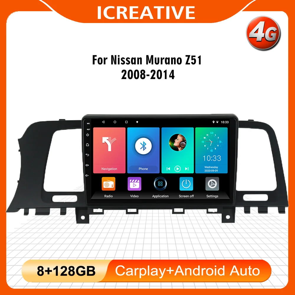 

For Nissan Murano Z51 2008- 2014 9" 2Din Android 4G Carplay Car Multimedia Player Wifi Navigation Head Unit Stereo With Frame BT