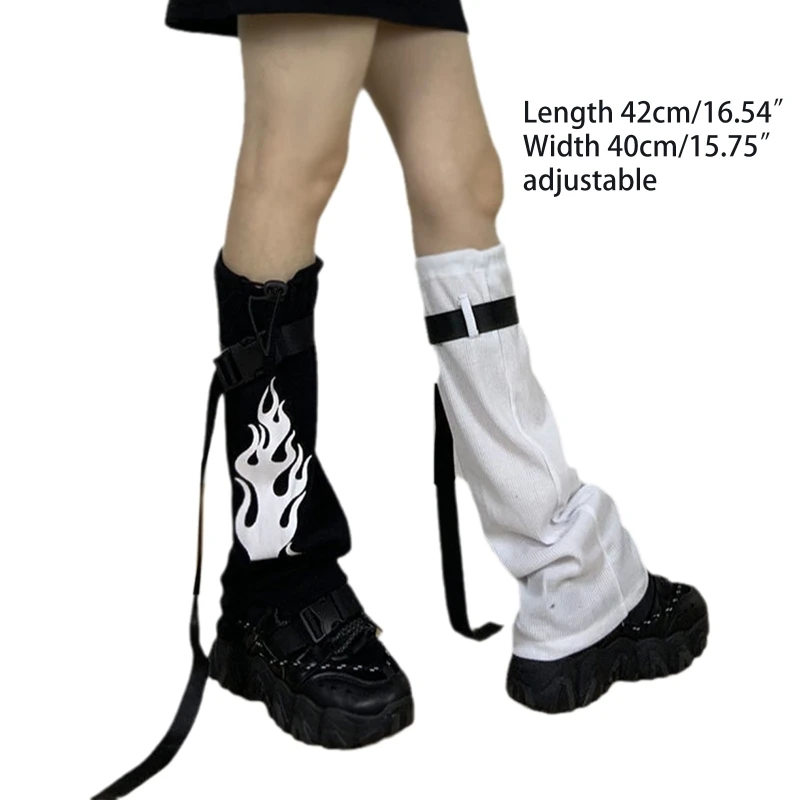Punk Gothic Leg Warmer Fire Printed Foot Cover Leg Sleeve Long Socks Party Sports Casual Stockings 37JB