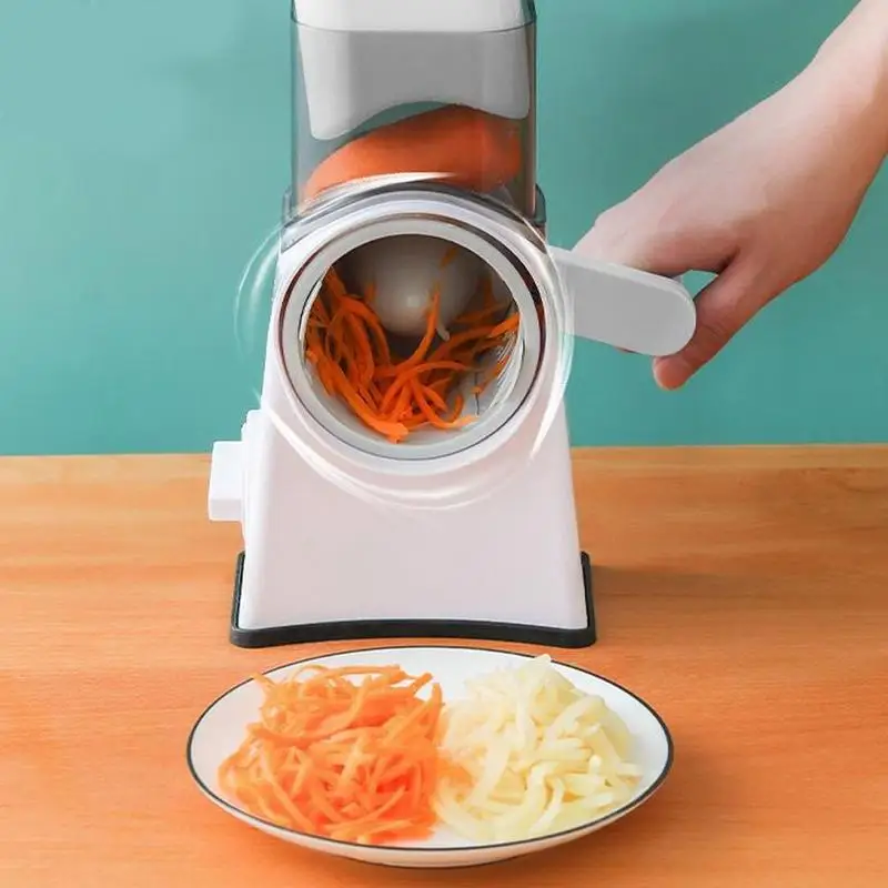 

4 In 1 Manual Rotary Vegetable Slicer with 3 Interchangeable Blades Fruits Cutter Chopper Grinder Kitchen Cheese Grater Shredder