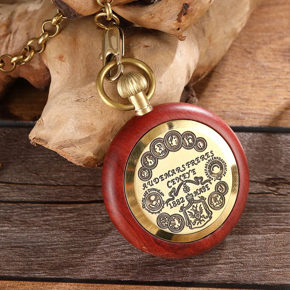 Wooden Gold Pocket Mechanical Watch Ladies Men's Hand Wind Chain Necklace Top Rose Black Wood Watches For Men and Women