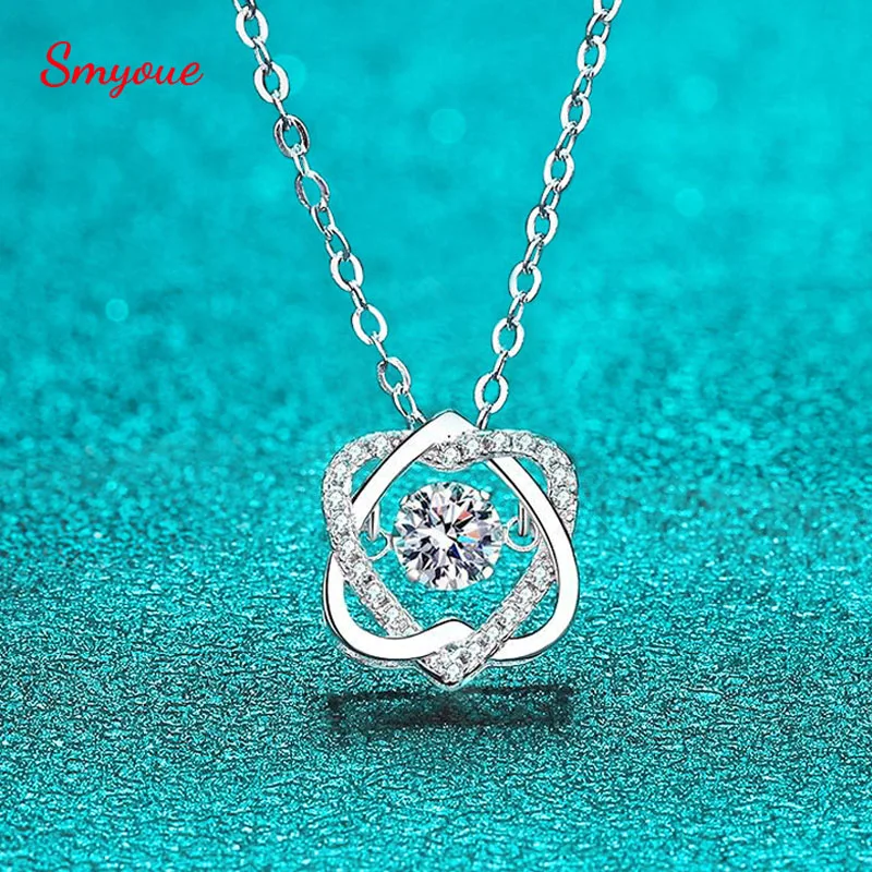Smyoue 0.5ct GRA Moissanite Necklace for Women  Sparkling Simulated Diamond Pendant Beating Heart S925 Silver Fine Jewelry Gift