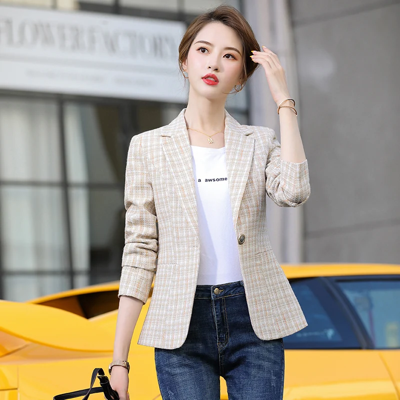 Big Size 5XL Autumn Spring Women's Blazers Plaid Double Breasted Pockets Formal Jackets Checkered Outerwear Tops Streetwear