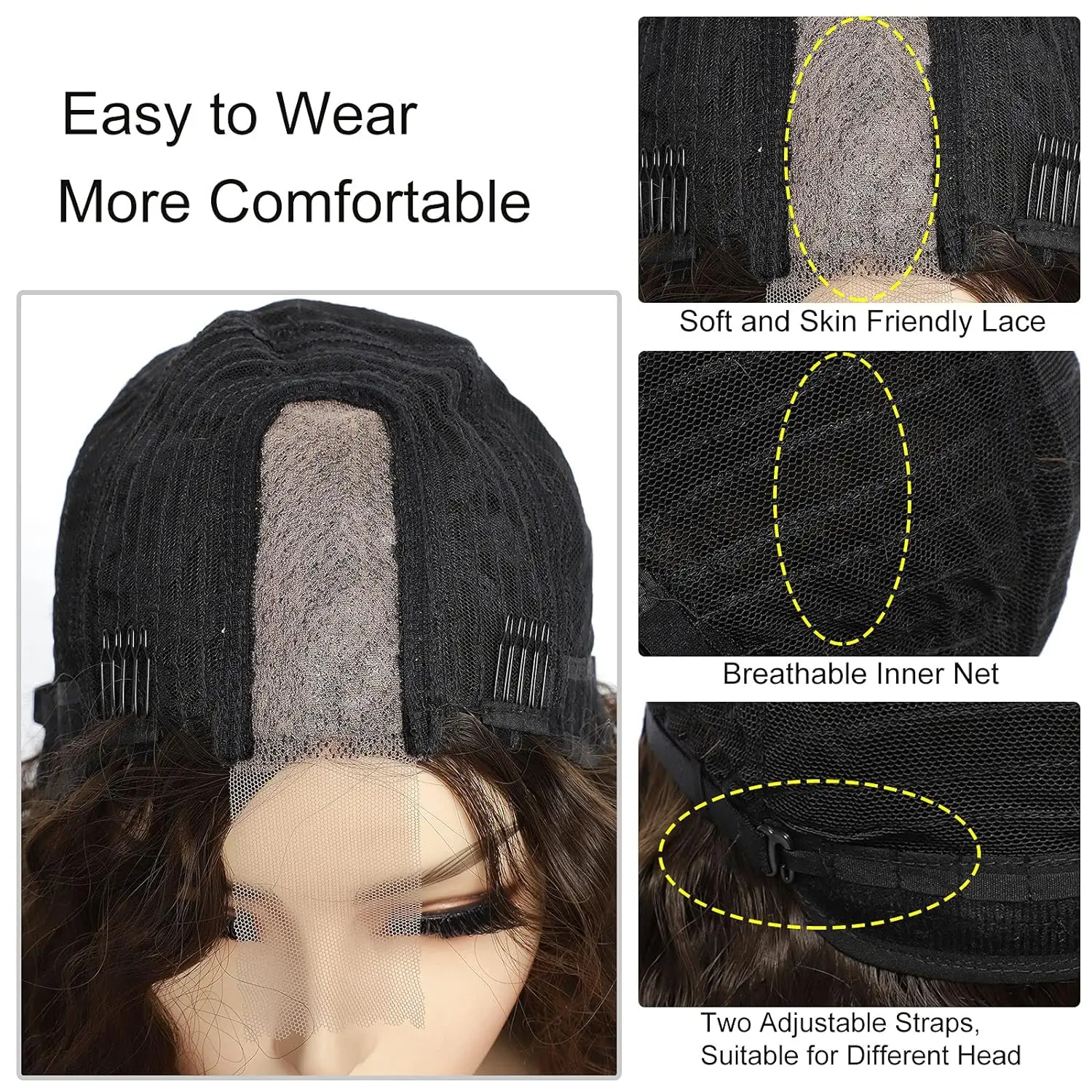 Черный длинный синтетический кружевной парик с вьющейся глубокой волнистой