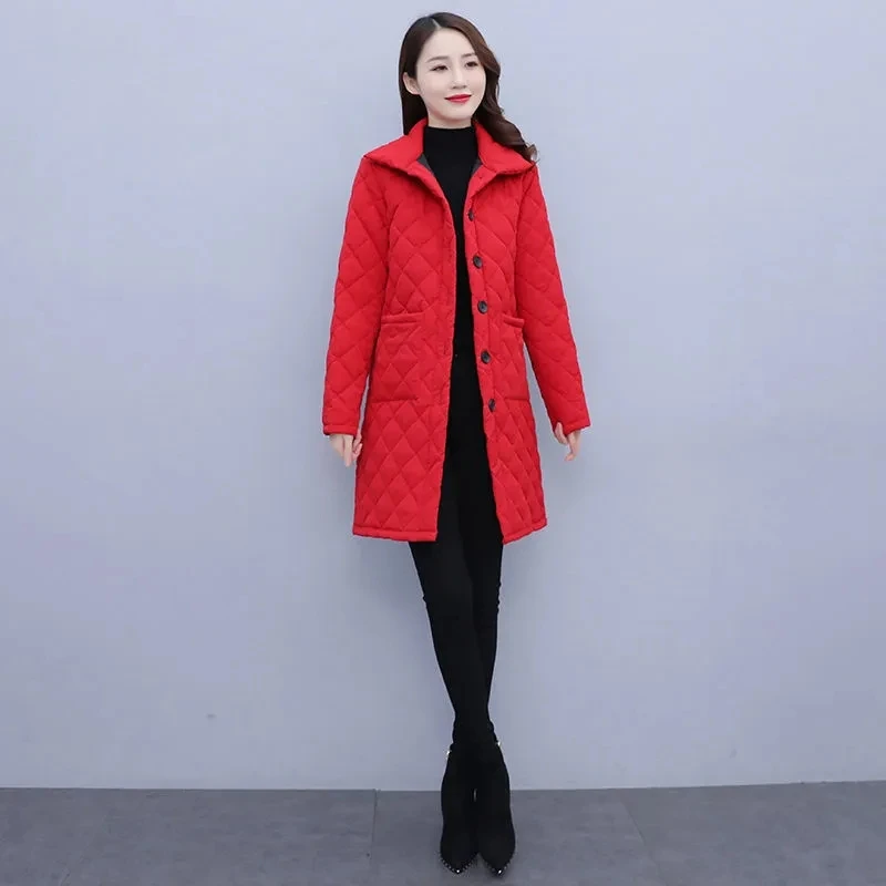 Down Cotton Coat Womens 2022 New Autumn Winter Large Size Lightweight Long Padded Jacket Women Fashion Slim Versatile Parkas