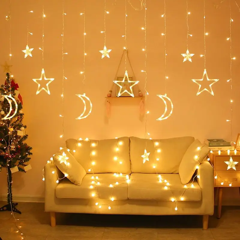 

Romantic Party Decoration Stars Curtain Light String Creative Home Event Atmosphere LED Hanging Ornament For Wedding Birthday