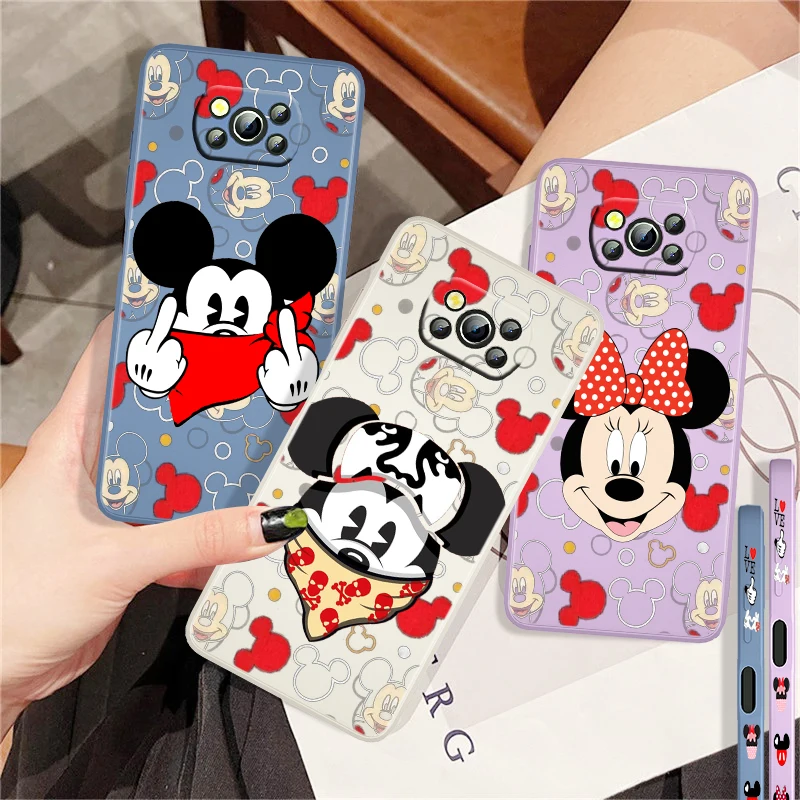 

Disney Cartoon Minnie Mickey For Xiaomi Mi Poco X3 NFC F3 GT X2 M4 M3 M2 Redmi 9A Note 10S 10 9 Pro Liquid Left Rope Phone Case
