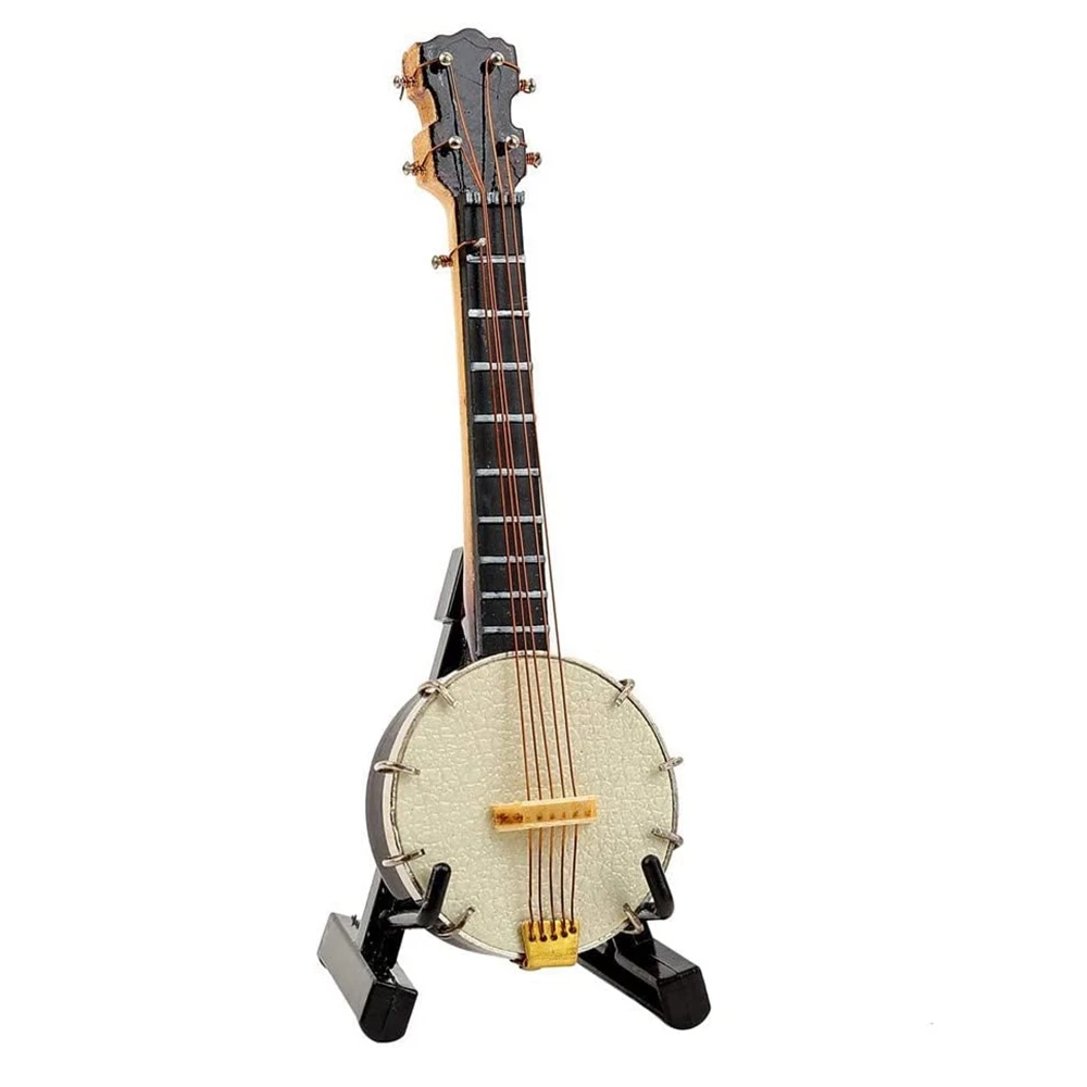 

Miniature Banjo with Stand Case Mini Musical Instrument Mini Banjo Miniature Dollhouse Model Decoration