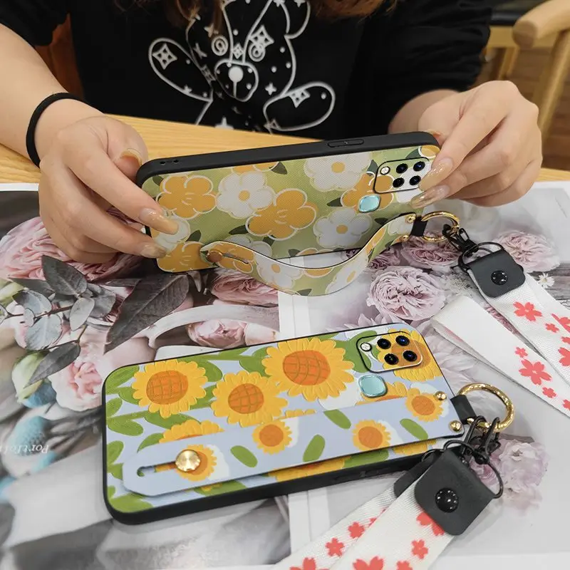sunflower fashion design phone case for infinix x689x689chot 10shot 10t soft case wrist strap free global shipping