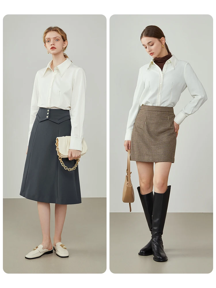 Женский зимний белый темпераментный Мягкий Топ FSLE линейная декоративная рубашка